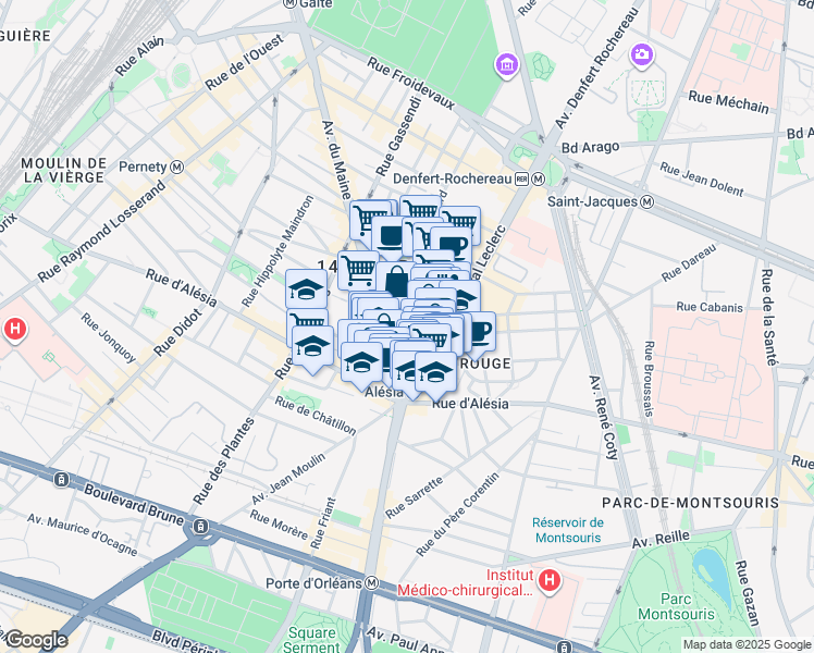map of restaurants, bars, coffee shops, grocery stores, and more near 9 Rue Thibaud in Paris