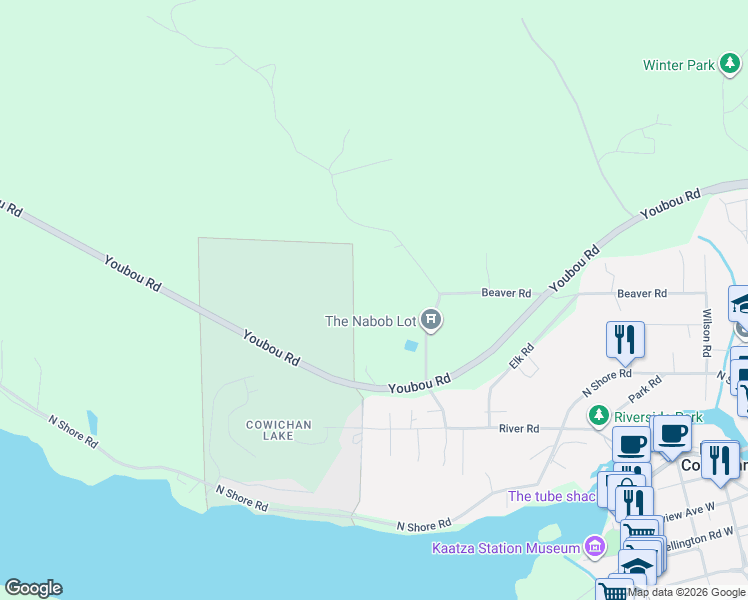 map of restaurants, bars, coffee shops, grocery stores, and more near 7238 Indian Road in Lake Cowichan