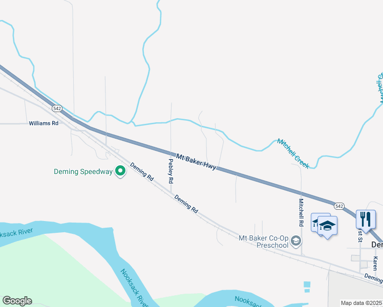 map of restaurants, bars, coffee shops, grocery stores, and more near 4730 Mount Baker Highway in Deming