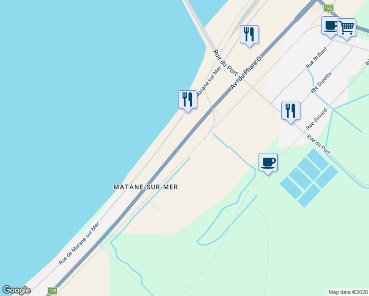 map of restaurants, bars, coffee shops, grocery stores, and more near 1751 Avenue du Phare Ouest in Matane