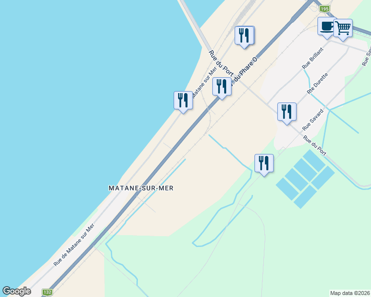 map of restaurants, bars, coffee shops, grocery stores, and more near 1751 Avenue du Phare Ouest in Matane