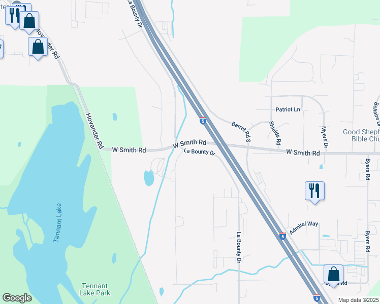 map of restaurants, bars, coffee shops, grocery stores, and more near 1650 West Smith Road in Ferndale