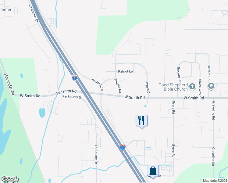 map of restaurants, bars, coffee shops, grocery stores, and more near 1459 Rainier Court in Ferndale