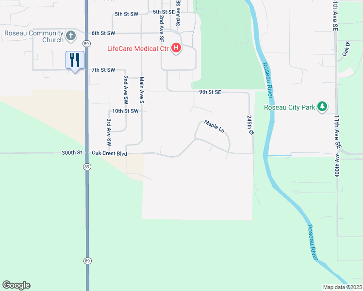 map of restaurants, bars, coffee shops, grocery stores, and more near 307 Oak Crest Boulevard in Roseau