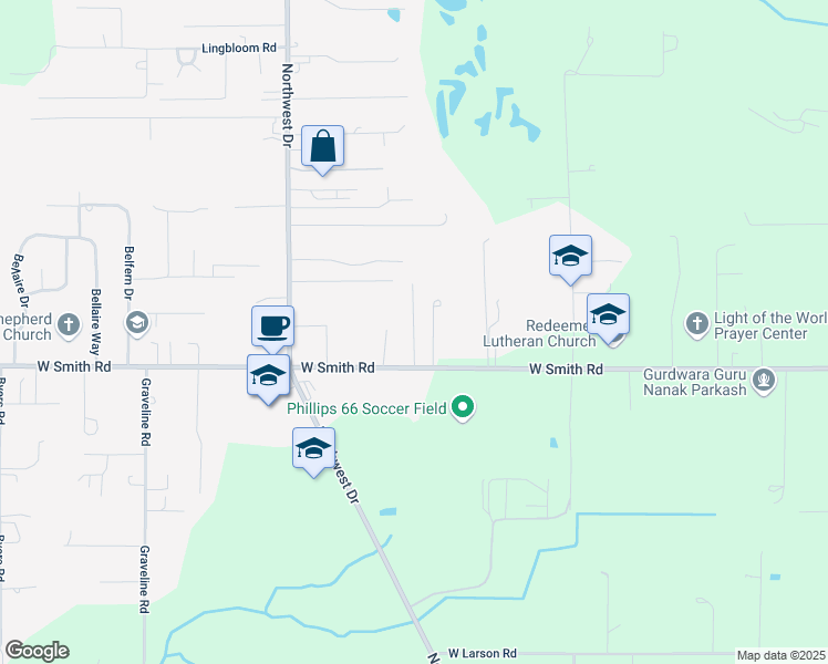 map of restaurants, bars, coffee shops, grocery stores, and more near 1014 West Smith Road in Bellingham