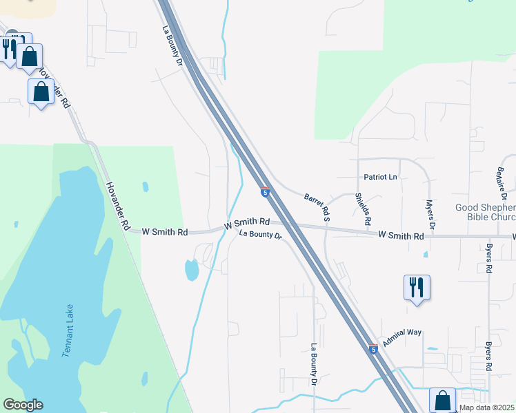 map of restaurants, bars, coffee shops, grocery stores, and more near 1650 West Smith Road in Ferndale