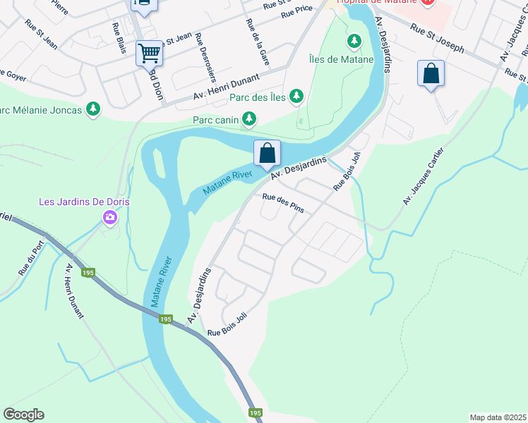 map of restaurants, bars, coffee shops, grocery stores, and more near 107 Rue des Mélèzes in Matane