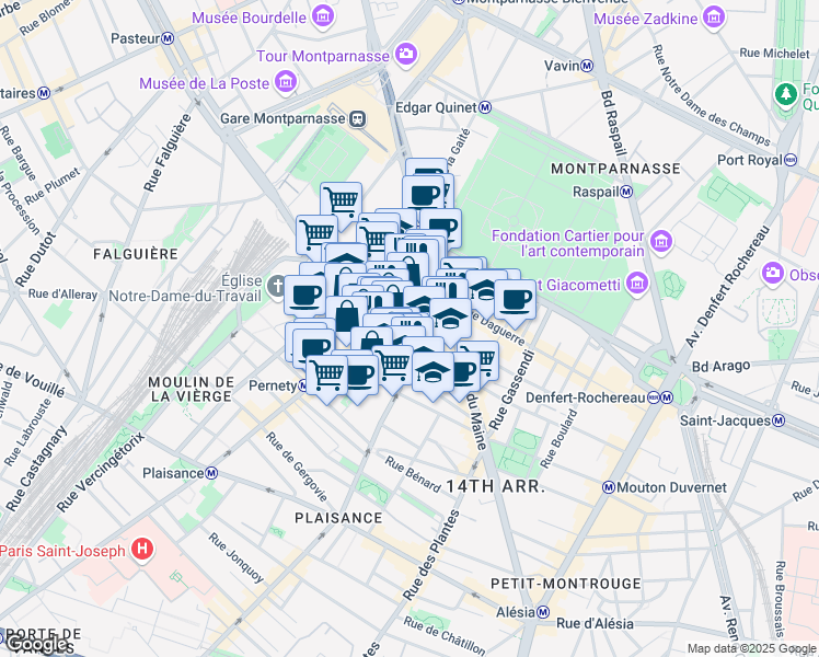 map of restaurants, bars, coffee shops, grocery stores, and more near 7 Rue Edouard Jacques in Paris