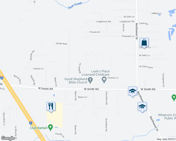 map of restaurants, bars, coffee shops, grocery stores, and more near 1270 Maralee Lane in Bellingham