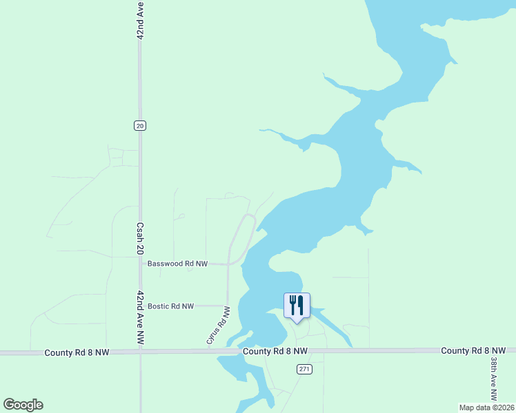 map of restaurants, bars, coffee shops, grocery stores, and more near 3298 Cyrus Road Northwest in Baudette