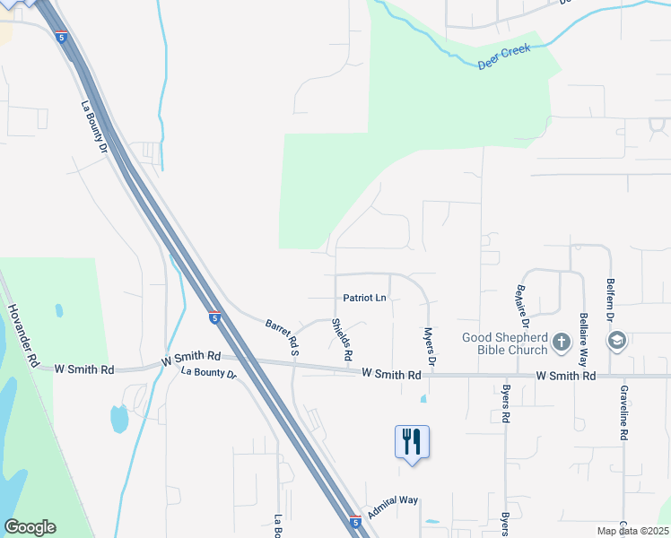 map of restaurants, bars, coffee shops, grocery stores, and more near 5395 Shields Road in Ferndale