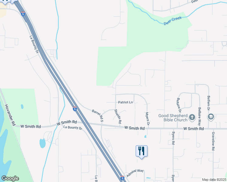 map of restaurants, bars, coffee shops, grocery stores, and more near 5395 Shields Road in Ferndale