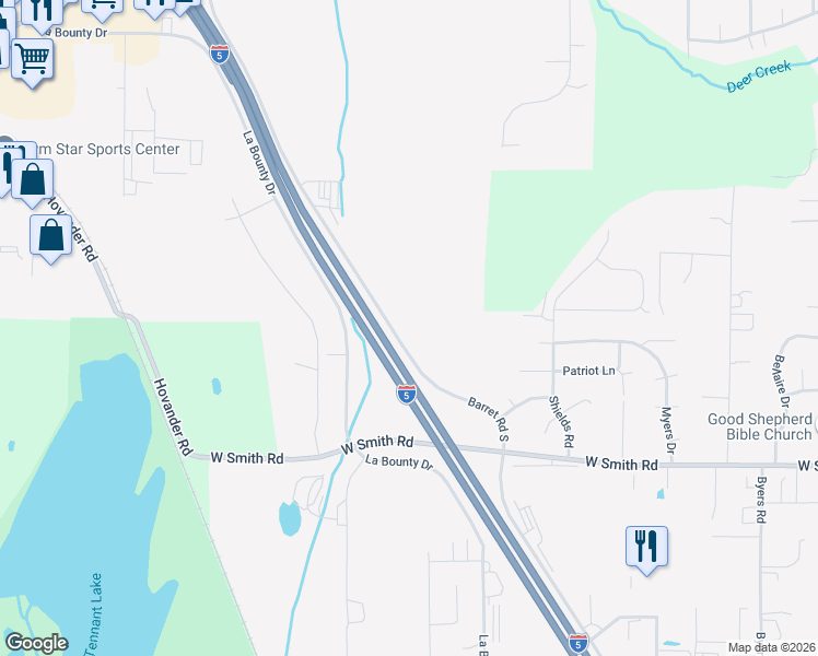 map of restaurants, bars, coffee shops, grocery stores, and more near 5370 Pacific Highway in Ferndale