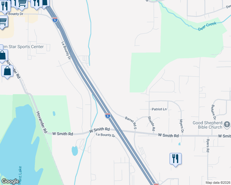 map of restaurants, bars, coffee shops, grocery stores, and more near 5370 Pacific Highway in Ferndale
