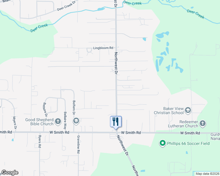 map of restaurants, bars, coffee shops, grocery stores, and more near 5391 Northwest Drive in Bellingham