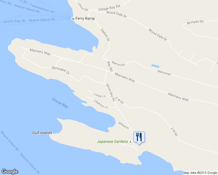 map of restaurants, bars, coffee shops, grocery stores, and more near Dinner Point Road in Mayne Island