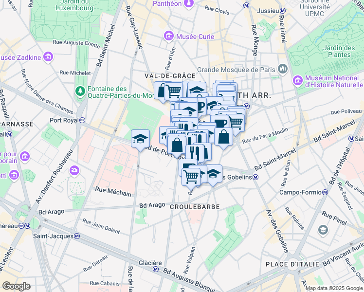 map of restaurants, bars, coffee shops, grocery stores, and more near 18 Rue Flatters in Paris