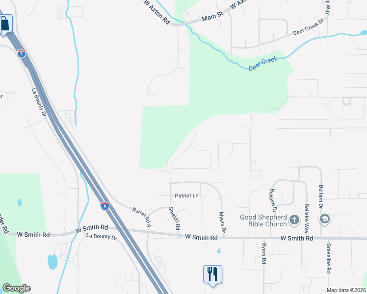 map of restaurants, bars, coffee shops, grocery stores, and more near 5458 Shields Road in Ferndale