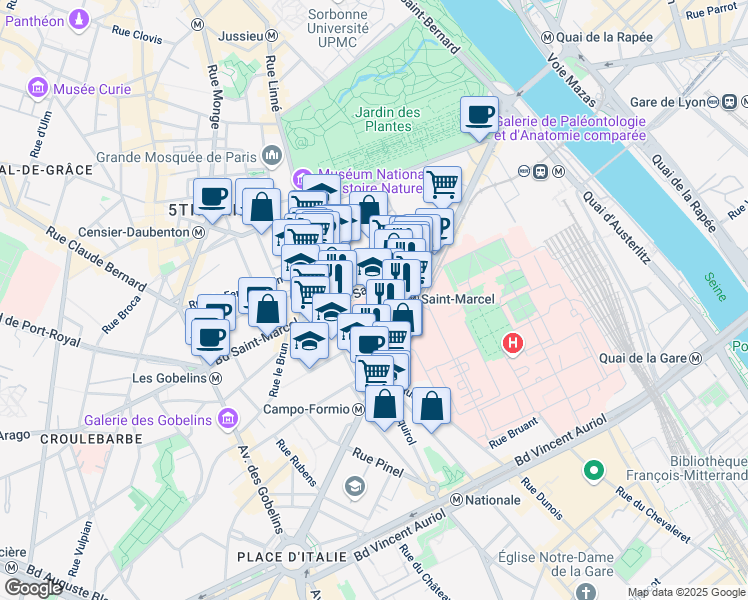 map of restaurants, bars, coffee shops, grocery stores, and more near 1 Rue René Panhard in Paris