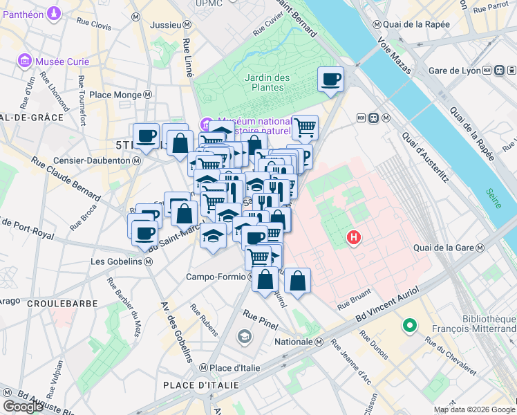 map of restaurants, bars, coffee shops, grocery stores, and more near 1 Rue René Panhard in Paris