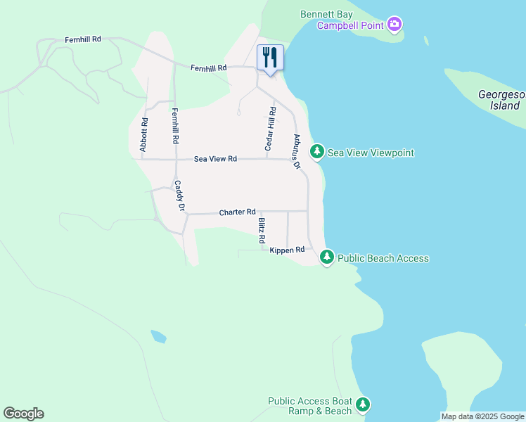 map of restaurants, bars, coffee shops, grocery stores, and more near 760 Charter Road in Mayne Island