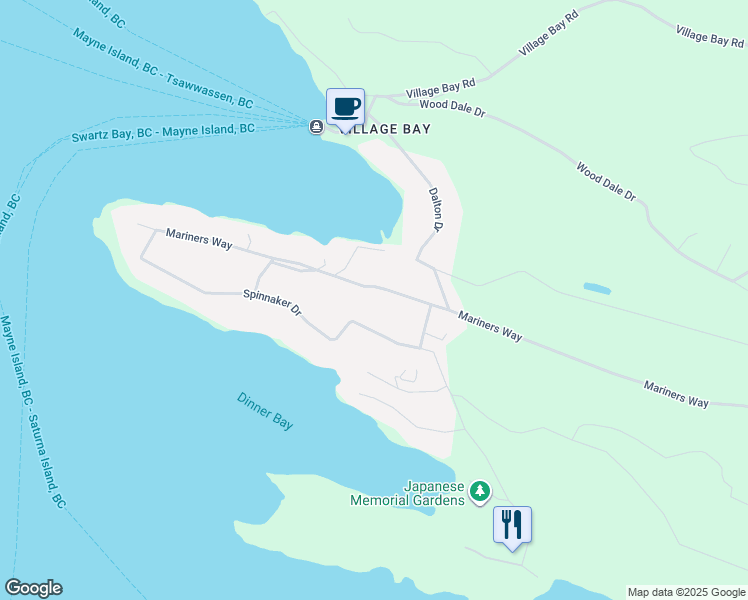 map of restaurants, bars, coffee shops, grocery stores, and more near 254 Mariners Way in Mayne Island