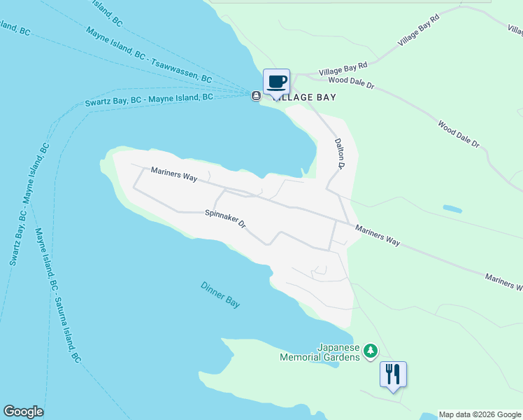 map of restaurants, bars, coffee shops, grocery stores, and more near 240 Mariners Way in Mayne Island