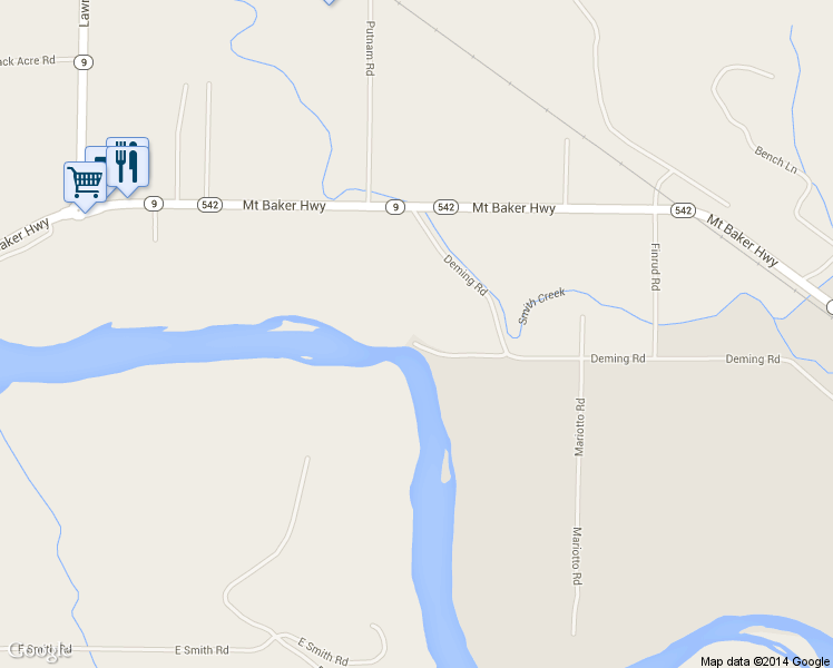 map of restaurants, bars, coffee shops, grocery stores, and more near 3999 Deming Road in Everson