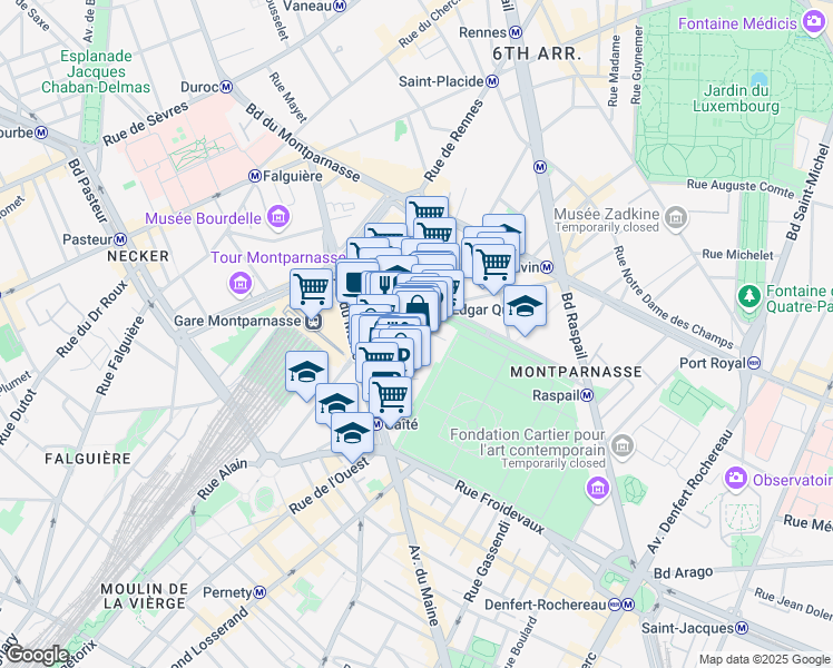 map of restaurants, bars, coffee shops, grocery stores, and more near 1 Rue Jolivet in Paris