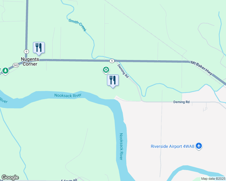 map of restaurants, bars, coffee shops, grocery stores, and more near 3999 Deming Road in Everson