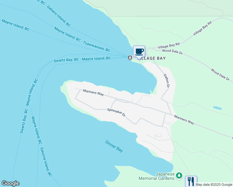 map of restaurants, bars, coffee shops, grocery stores, and more near 223 Mariners Way in Mayne Island