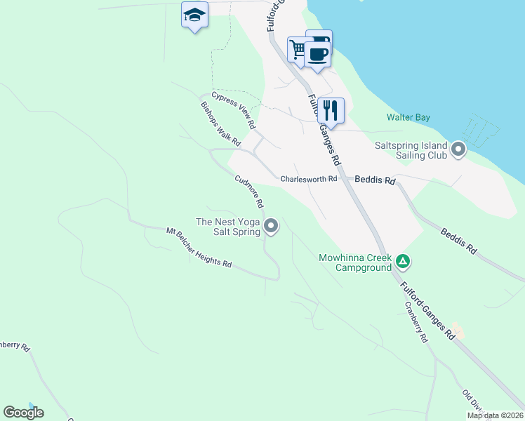 map of restaurants, bars, coffee shops, grocery stores, and more near Cudmore Road in Capital Regional District