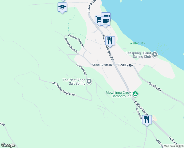 map of restaurants, bars, coffee shops, grocery stores, and more near Cudmore Road in Capital Regional District