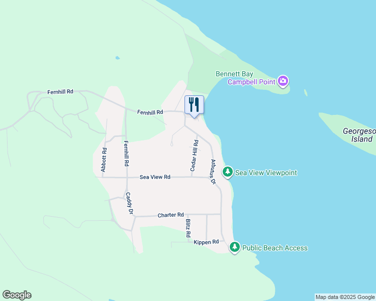 map of restaurants, bars, coffee shops, grocery stores, and more near 513 Cedar Hill Road in Mayne Island