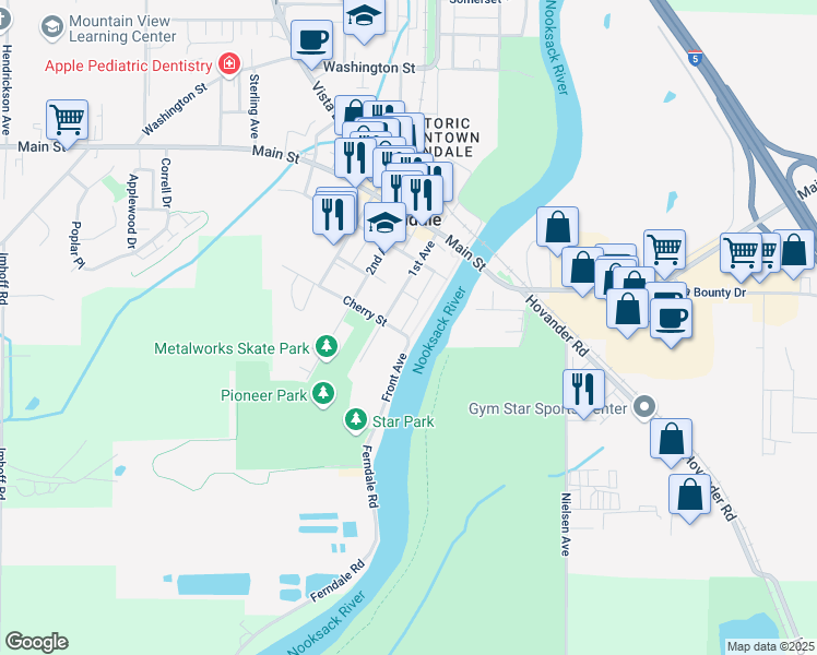 map of restaurants, bars, coffee shops, grocery stores, and more near 5605 Front Avenue in Ferndale