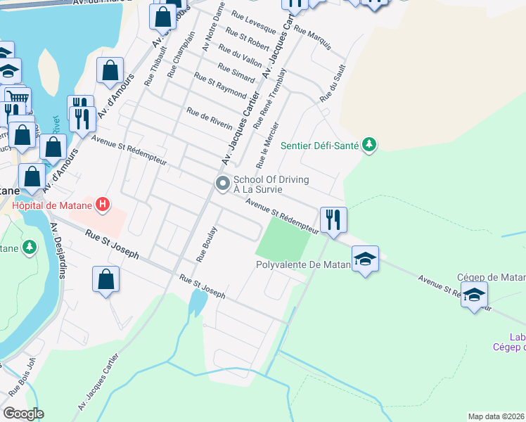 map of restaurants, bars, coffee shops, grocery stores, and more near 330 Avenue Saint Rédempteur in Matane