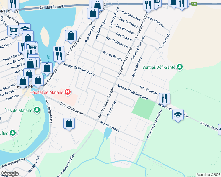 map of restaurants, bars, coffee shops, grocery stores, and more near 252 Rue du Bosquet in Matane