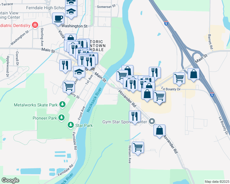 map of restaurants, bars, coffee shops, grocery stores, and more near 1655 East Main Street in Ferndale