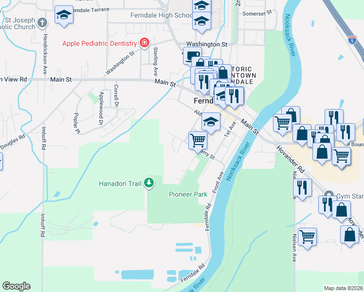 map of restaurants, bars, coffee shops, grocery stores, and more near 2071 Cherry Street in Ferndale