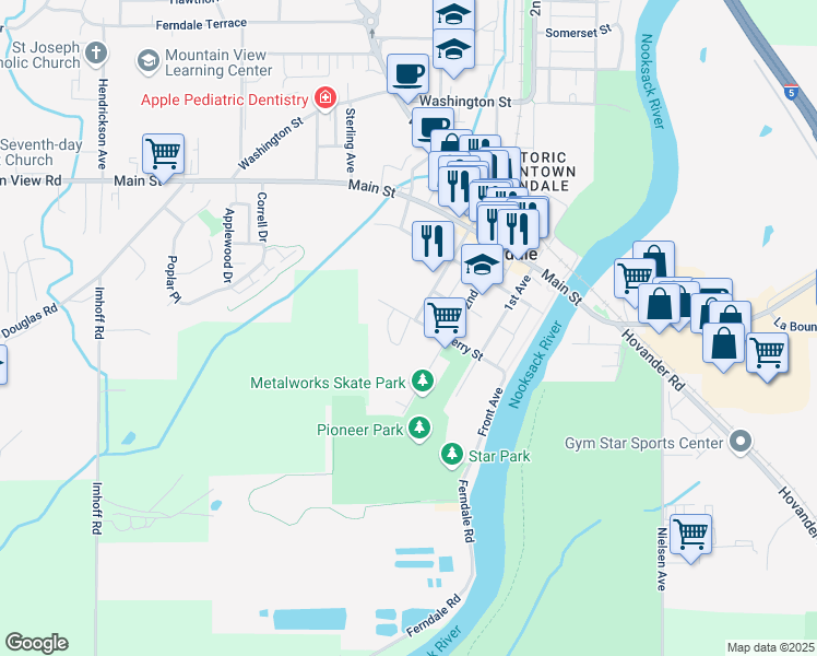 map of restaurants, bars, coffee shops, grocery stores, and more near 2071 Cherry Street in Ferndale