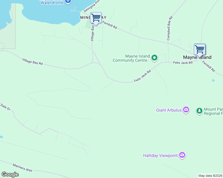 map of restaurants, bars, coffee shops, grocery stores, and more near Felix Jack Road in Mayne Island