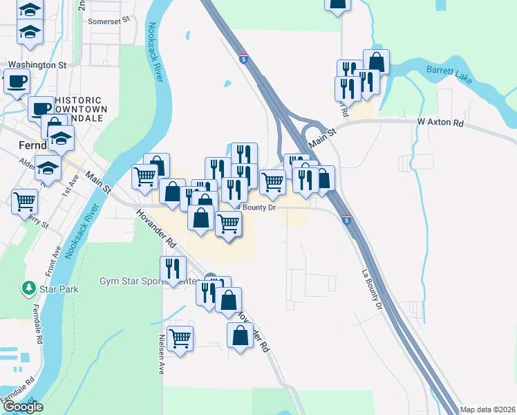 map of restaurants, bars, coffee shops, grocery stores, and more near 1788 La Bounty Drive in Ferndale