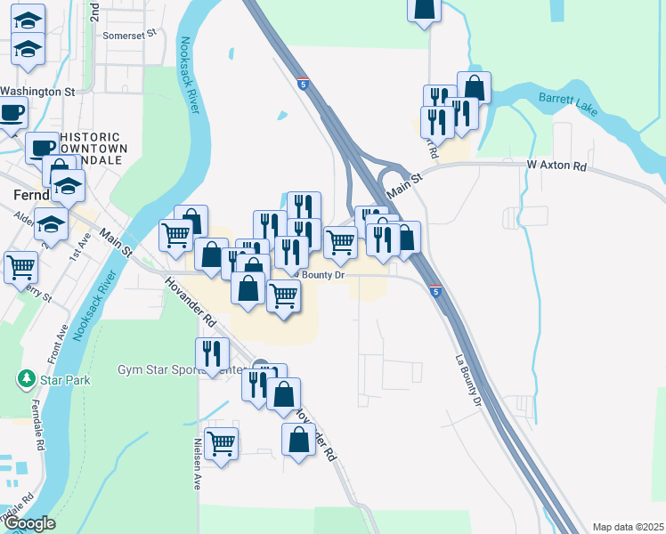 map of restaurants, bars, coffee shops, grocery stores, and more near 1788 La Bounty Drive in Ferndale