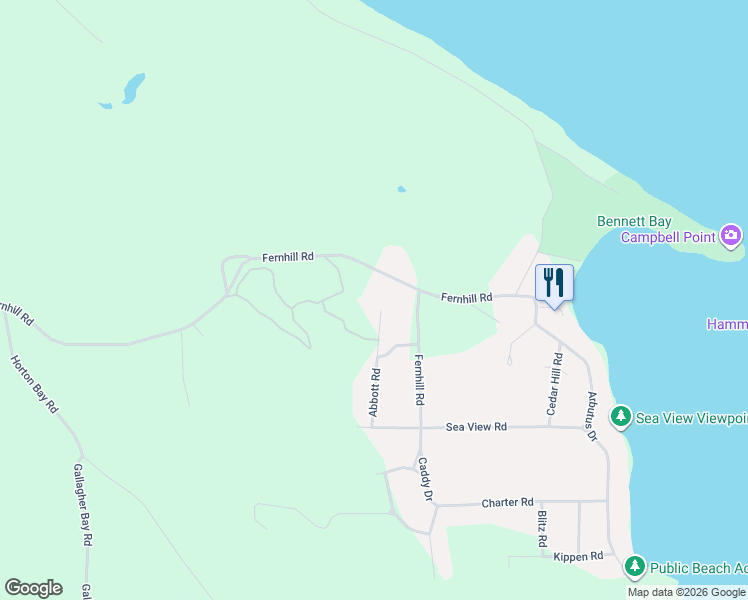 map of restaurants, bars, coffee shops, grocery stores, and more near Fernhill Road in Mayne Island