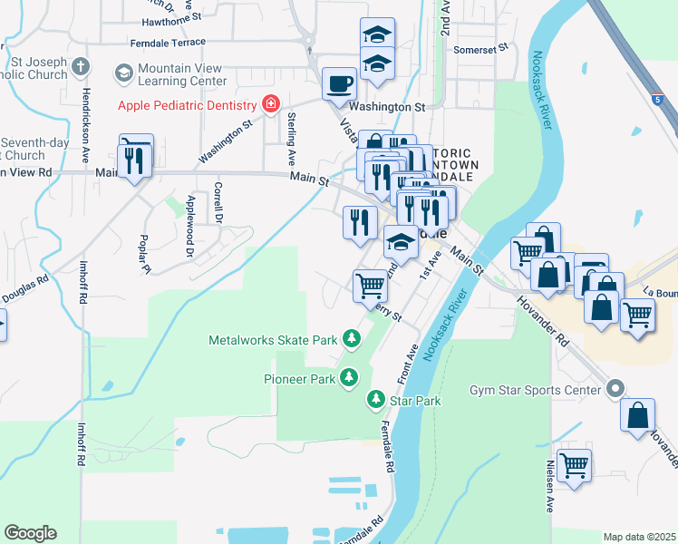 map of restaurants, bars, coffee shops, grocery stores, and more near 5625 3rd Avenue in Ferndale