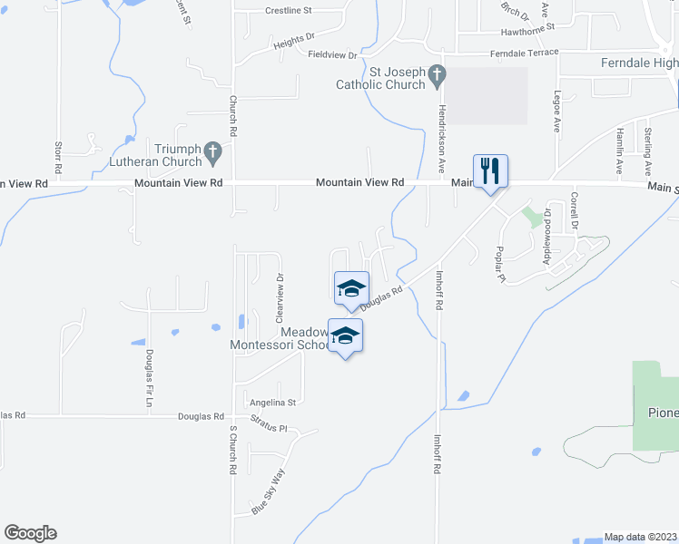 map of restaurants, bars, coffee shops, grocery stores, and more near 2392 Douglas Road in Ferndale