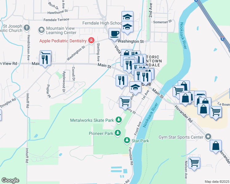 map of restaurants, bars, coffee shops, grocery stores, and more near 5625 3rd Avenue in Ferndale