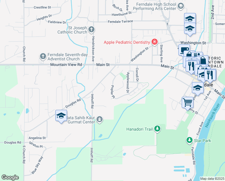 map of restaurants, bars, coffee shops, grocery stores, and more near 3700 Tamarac Place in Ferndale