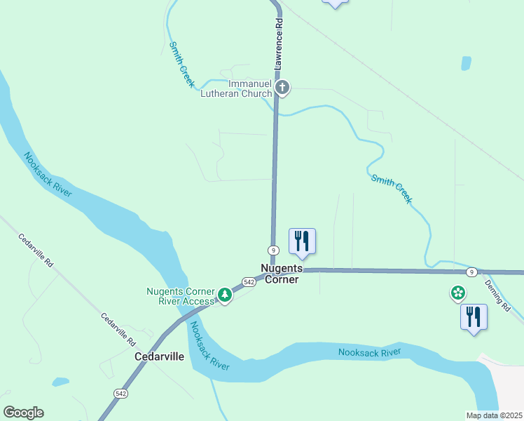 map of restaurants, bars, coffee shops, grocery stores, and more near 5665 Lawrence Rd in Everson