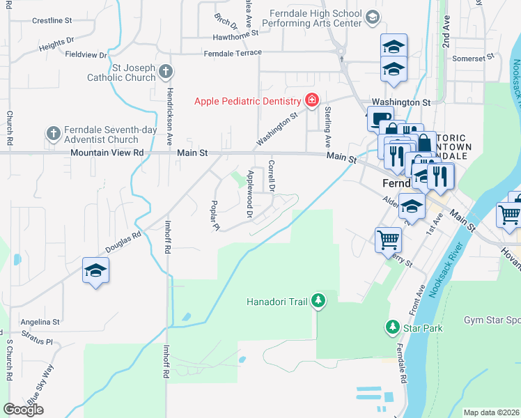 map of restaurants, bars, coffee shops, grocery stores, and more near 2215 Goldenrod Street in Ferndale